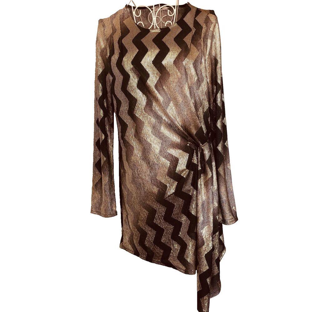 Zoho Evening Party Dress Slinky Silver & Black Retail $128 Size Med